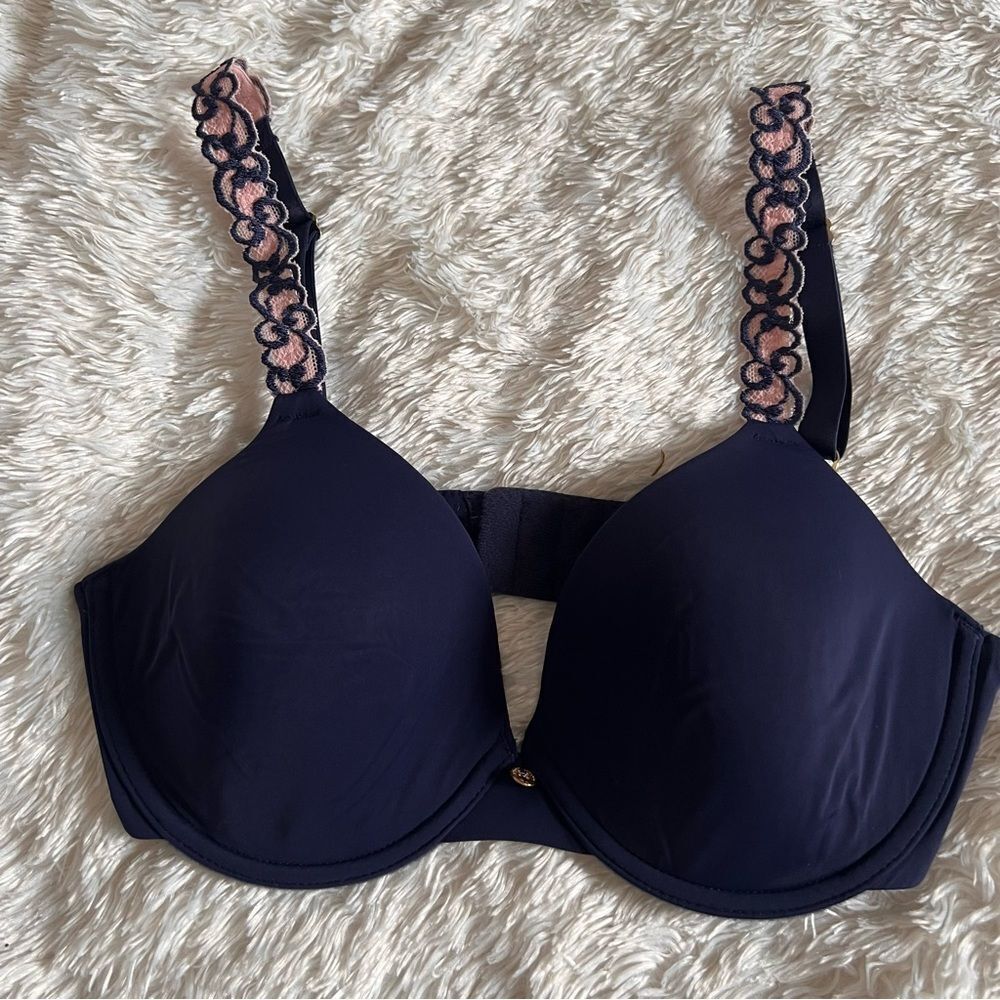 NATORI Pure Luxe Custom Coverage Contour Underwire Bra in Navy 32C NEW